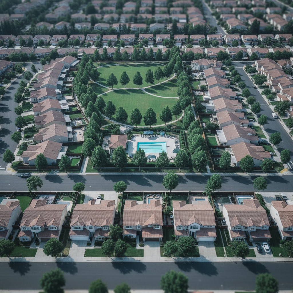 Aerial view of a planned California HOA community
